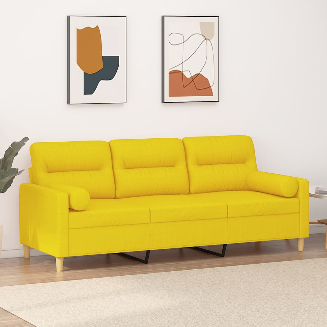 vidaXL Sofá 3 lugares + almofadas decoração 180cm tecido amarelo-claro 1