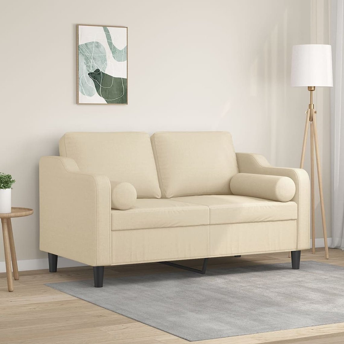 vidaXL Sofá 2 lugares + almofadas decorativas 120 cm tecido cor creme 1