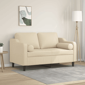 vidaXL Sofá 2 lugares + almofadas decorativas 120 cm tecido cor creme