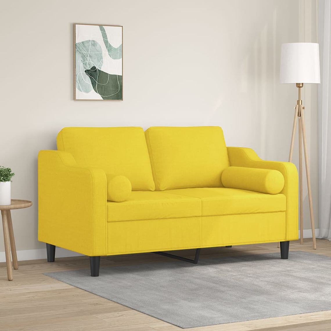 vidaXL Sofá 2 lug. + almofadas decorativas 120 cm tecido amarelo-claro 1