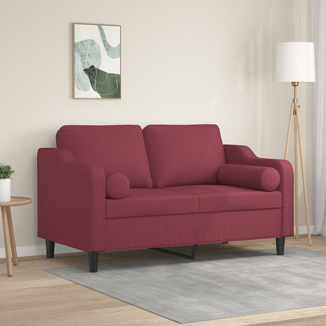 vidaXL Sofá 2 lug. + almofadas decorativas 120cm tecido vermelho tinto 1