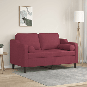 vidaXL Sofá 2 lug. + almofadas decorativas 120cm tecido vermelho tinto