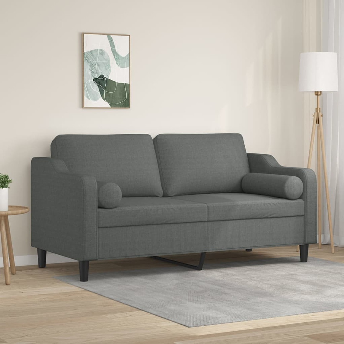 vidaXL Sofá 2 lugares +almofadas decorativas 140cm tecido cinza-escuro 1