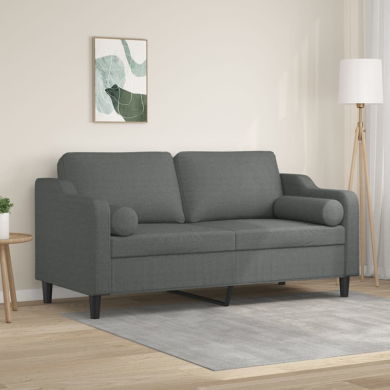 vidaXL Sofá 2 lugares +almofadas decorativas 140cm tecido cinza-escuro 1
