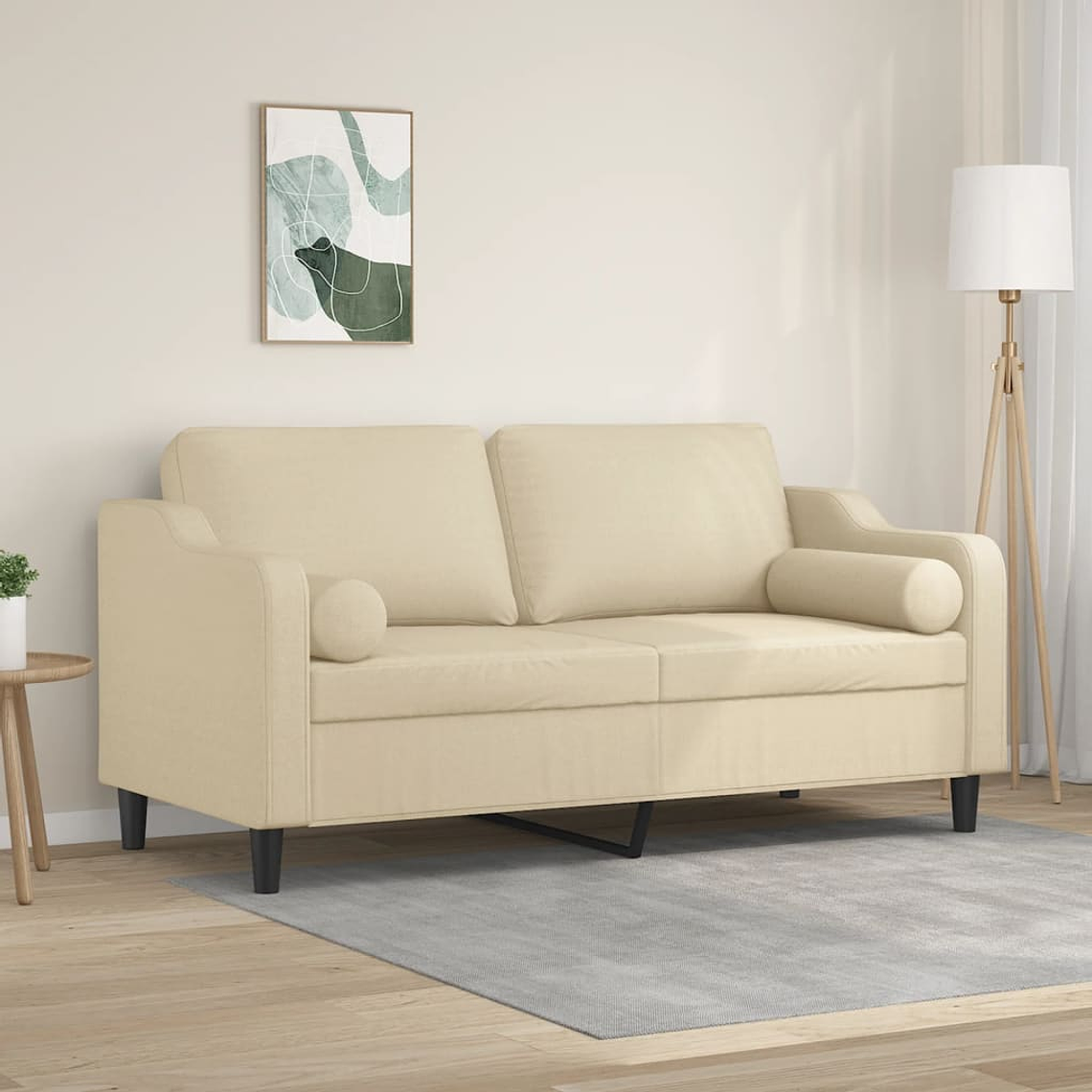 vidaXL Sofá 2 lugares + almofadas decorativas 140 cm tecido cor creme 1