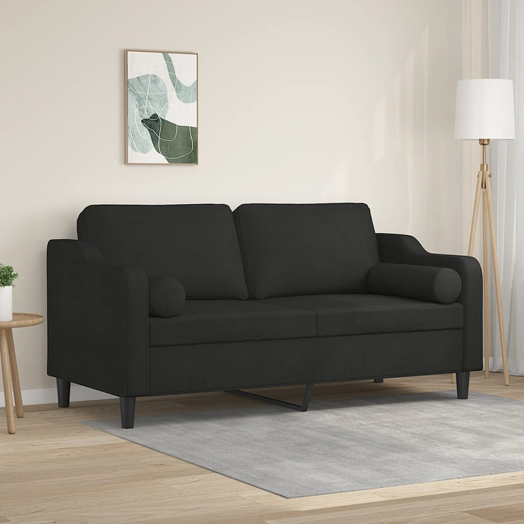 vidaXL Sofá 2 lugares + almofadas decorativas 140 cm tecido preto 1