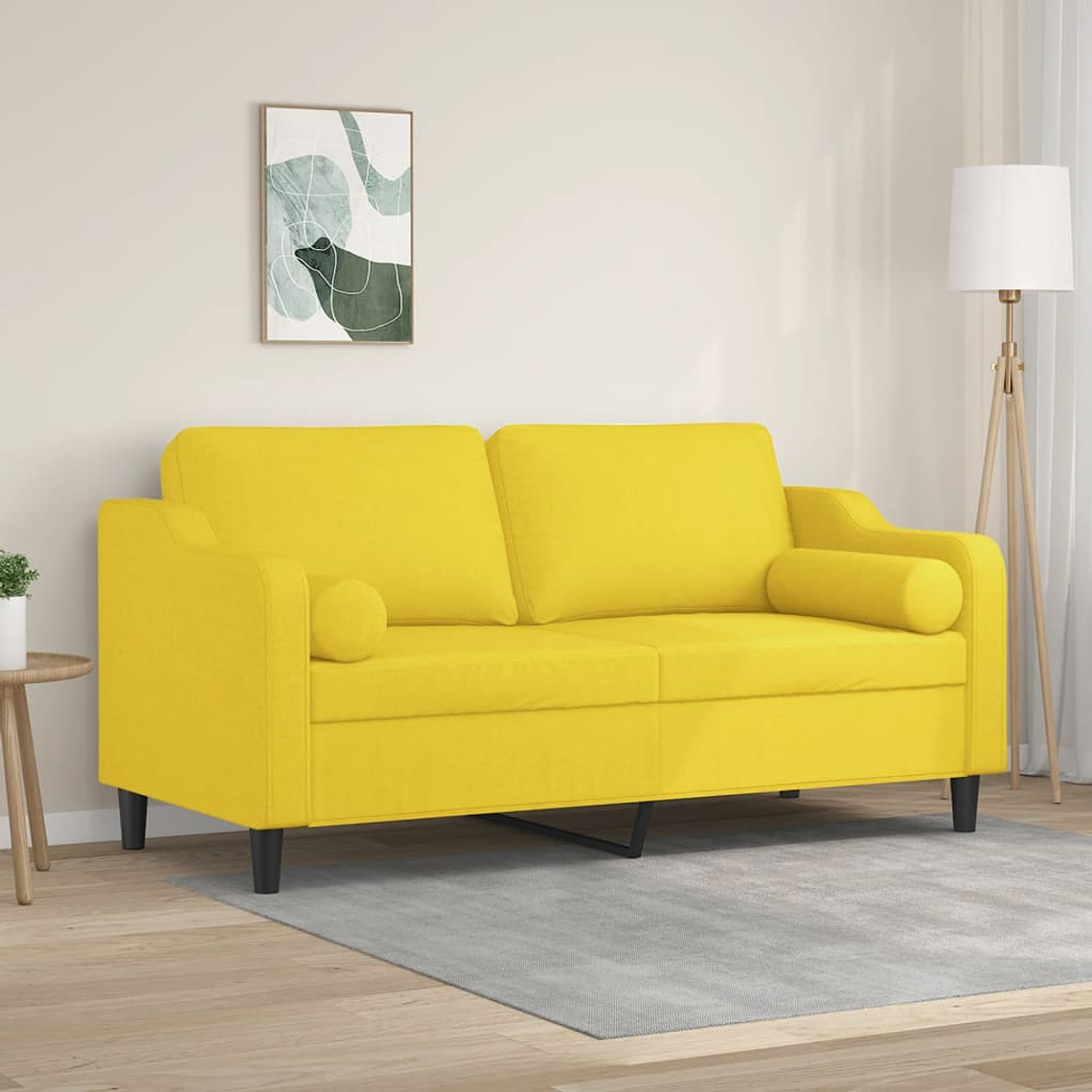 vidaXL Sofá 2 lug. + almofadas decorativas 140 cm tecido amarelo-claro 1