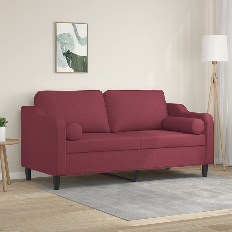 vidaXL Sofá 2 lug. + almofadas decorativas 140cm tecido vermelho tinto 1