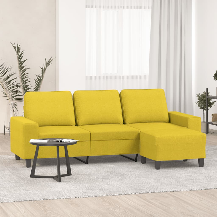 vidaXL Sofá de 3 lugares com apoio de pés 180 cm tecido amarelo-claro 1