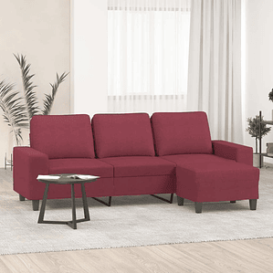 vidaXL Sofá de 3 lugares com apoio de pés 180 cm tecido vermelho tinto