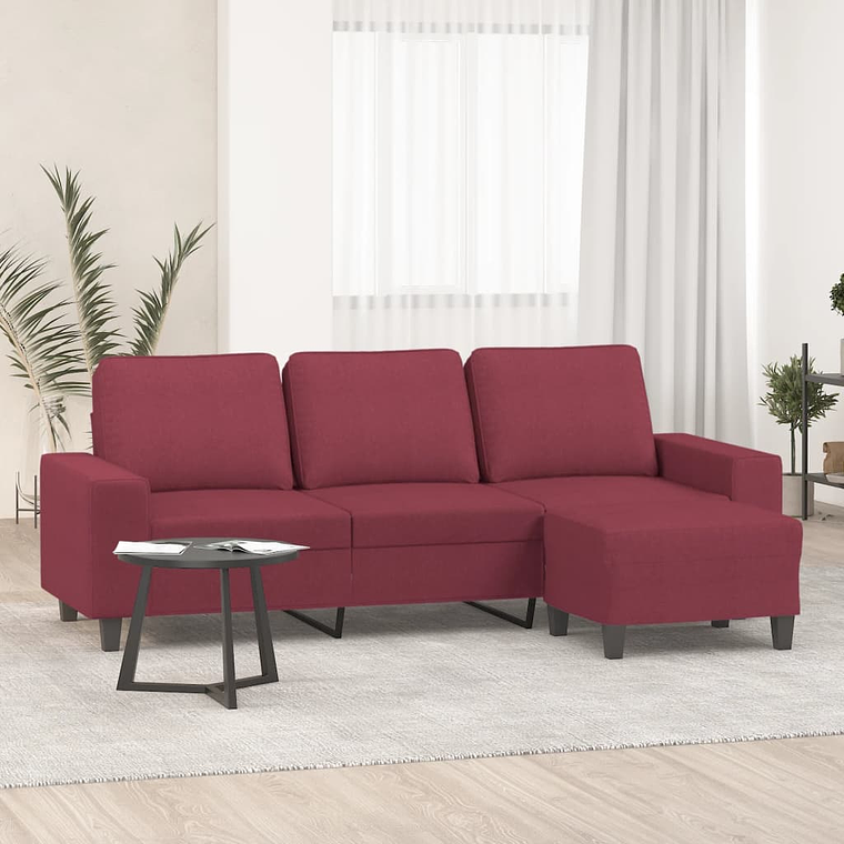 vidaXL Sofá de 3 lugares com apoio de pés 180 cm tecido vermelho tinto 1