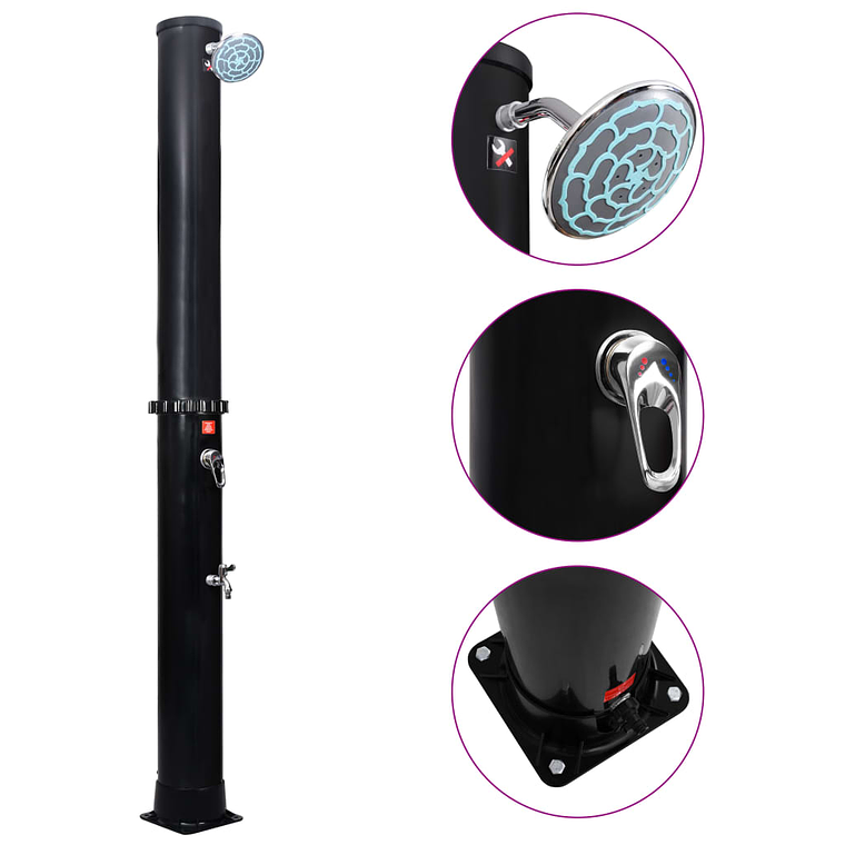 vidaXL Chuveiro solar de exterior c/ cabeça e torneira 40 L 1