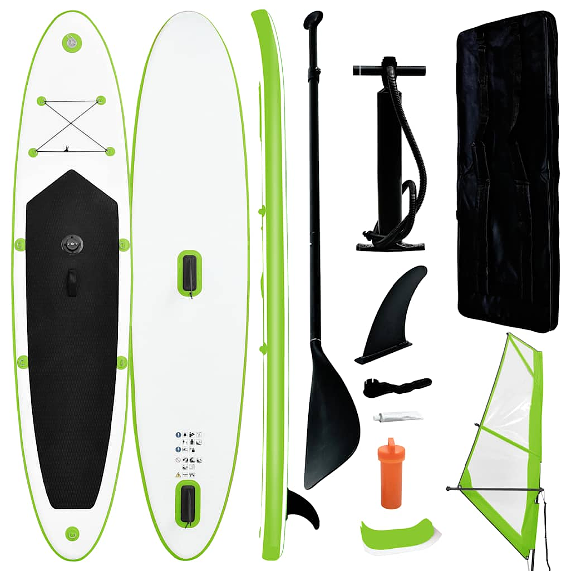 vidaXL Conjunto prancha paddle SUP insuflável c/ vela verde/branco 1