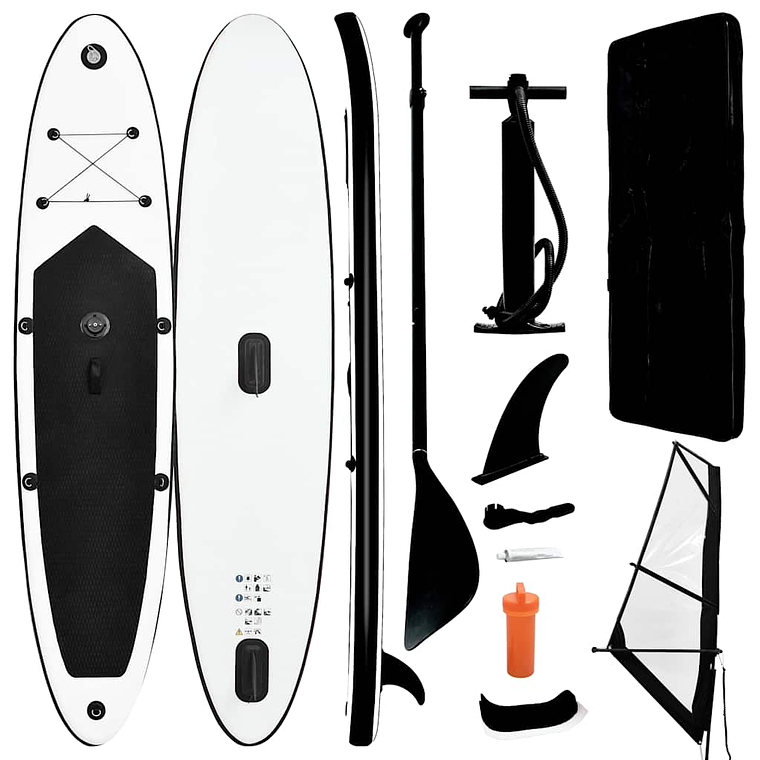 vidaXL Conjunto prancha paddle SUP insuflável c/ vela preto/branco 1