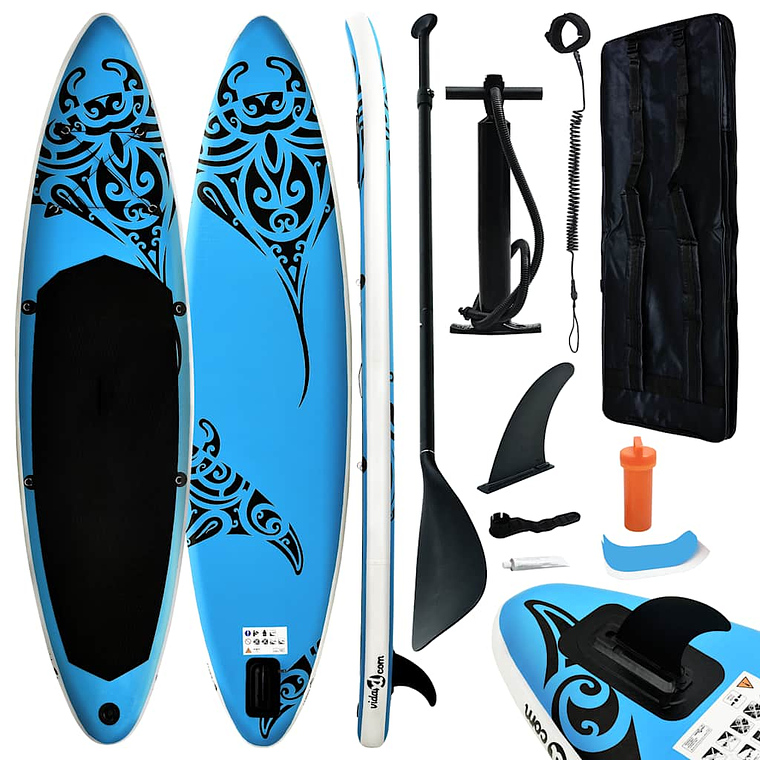 vidaXL Conjunto prancha de paddle SUP insuflável 366x76x15 cm azul 1