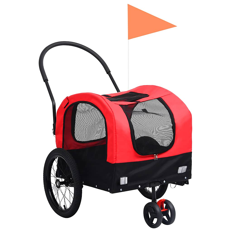 vidaXL Reboque bicicletas/carrinho para animais 2-em-1 vermelho/preto 1