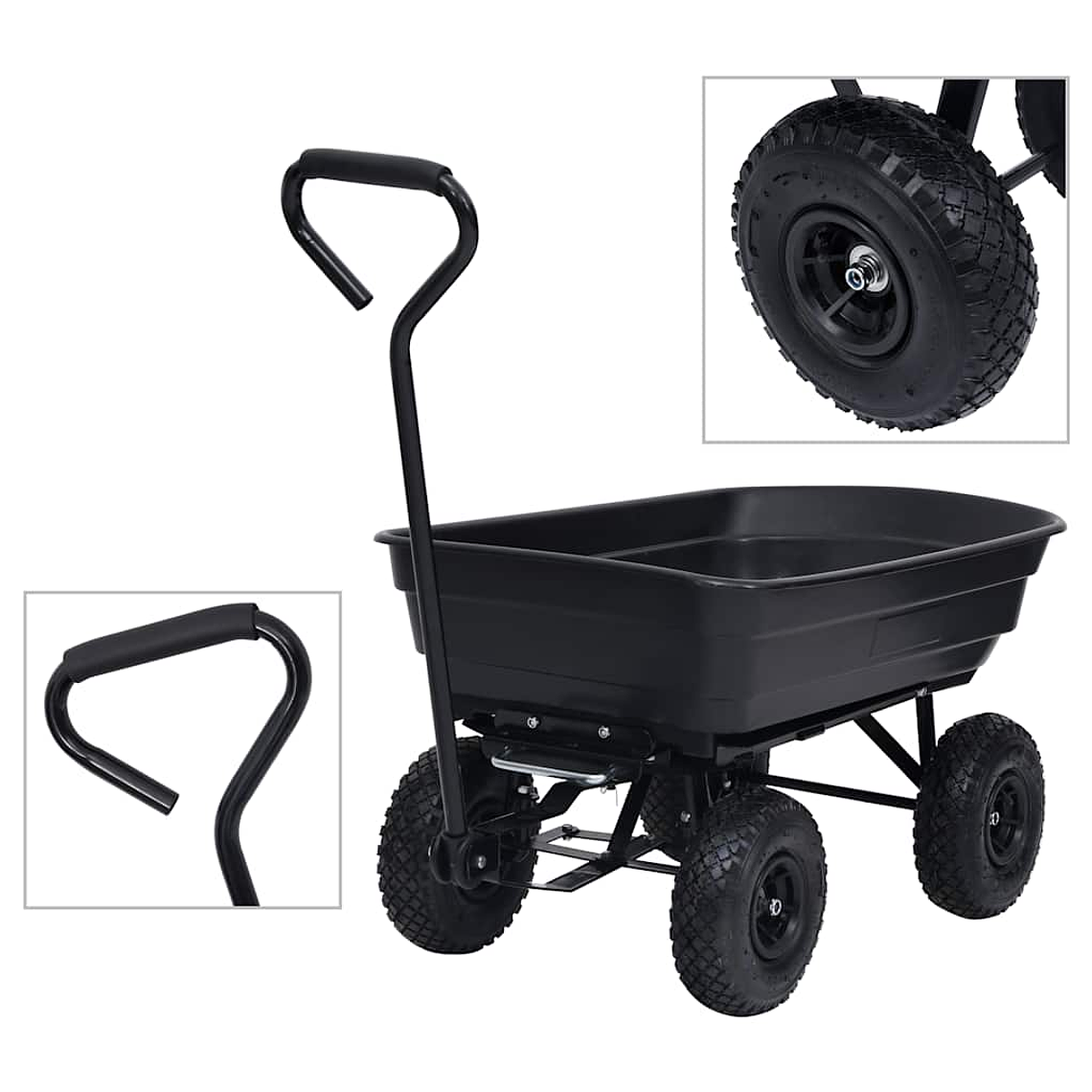 vidaXL Carrinho de mão basculante para jardim 300 kg 75 L preto 1