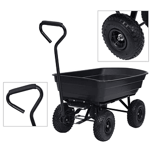 vidaXL Carrinho de mão basculante para jardim 300 kg 75 L preto