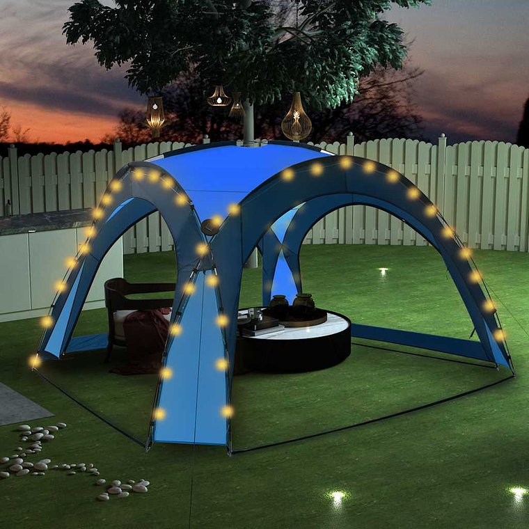 vidaXL Tenda festas com LEDs e 4 paredes laterais 3,6x3,6x2,3 m azul 1