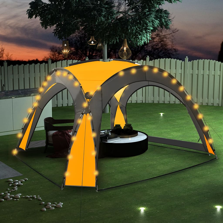 vidaXL Tenda festas com LED e 4 paredes laterais 3,6x3,6x2,3 m amarelo 1