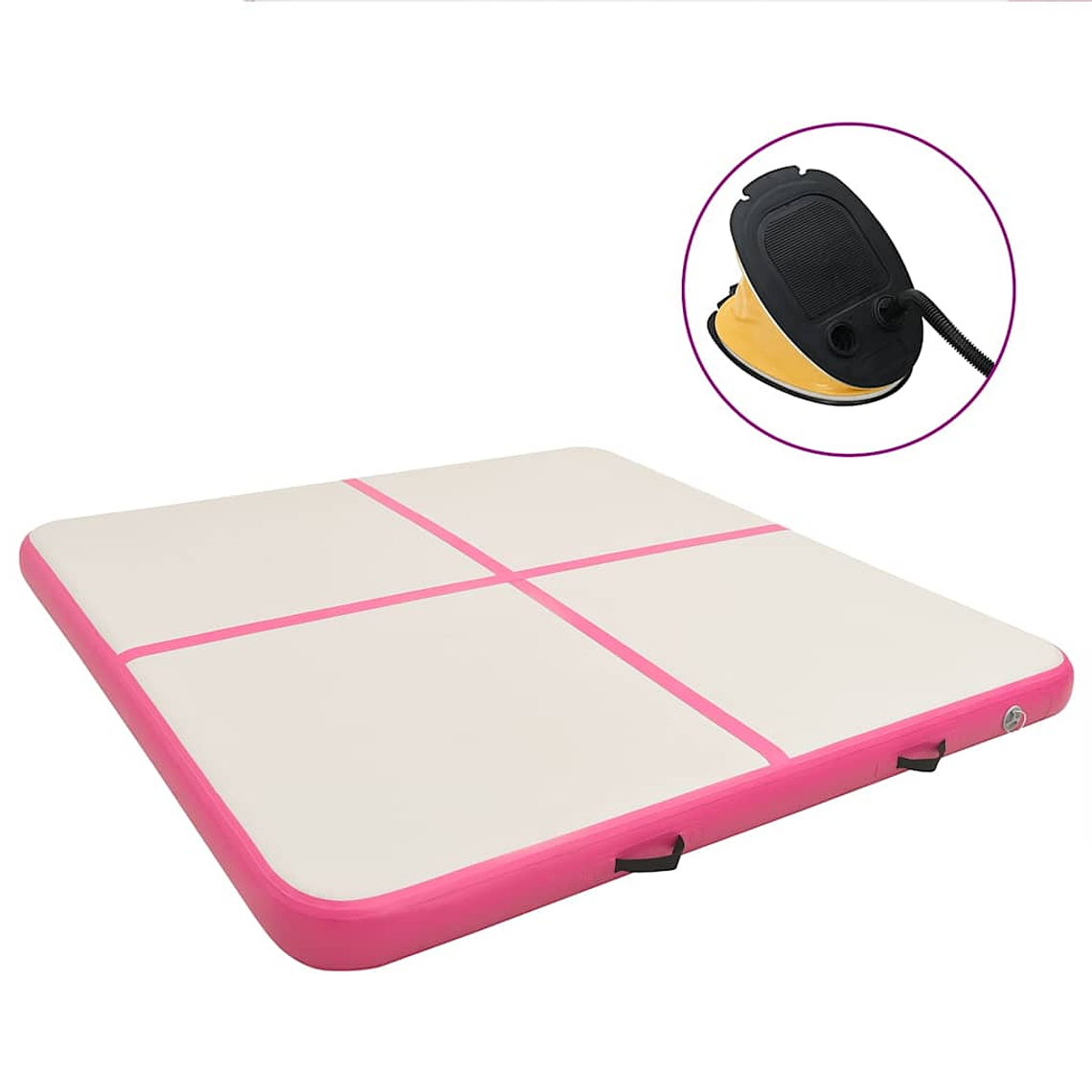 vidaXL Colchão de ginástica insuflável c/ bomba 200x200x10 cm PVC rosa 1