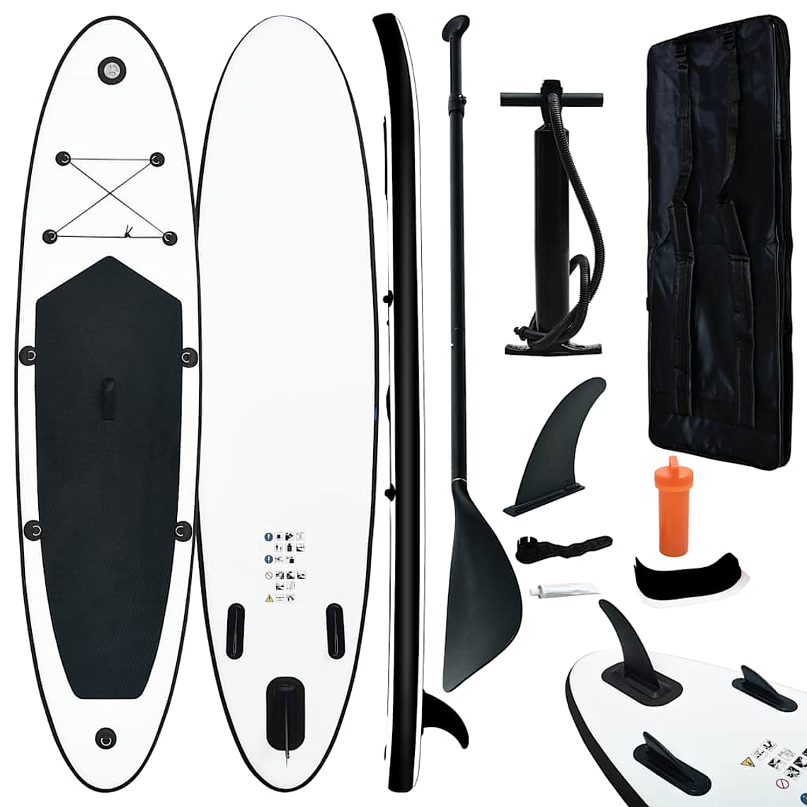 vidaXL Conjunto prancha de paddle SUP insuflável preto e branco 1