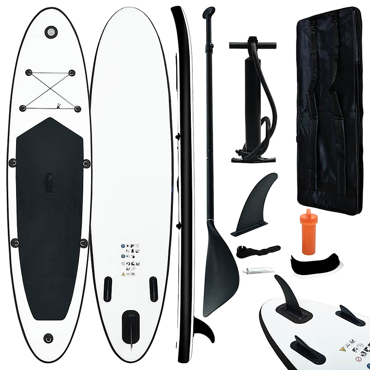 vidaXL Conjunto prancha de paddle SUP insuflável preto e branco 1