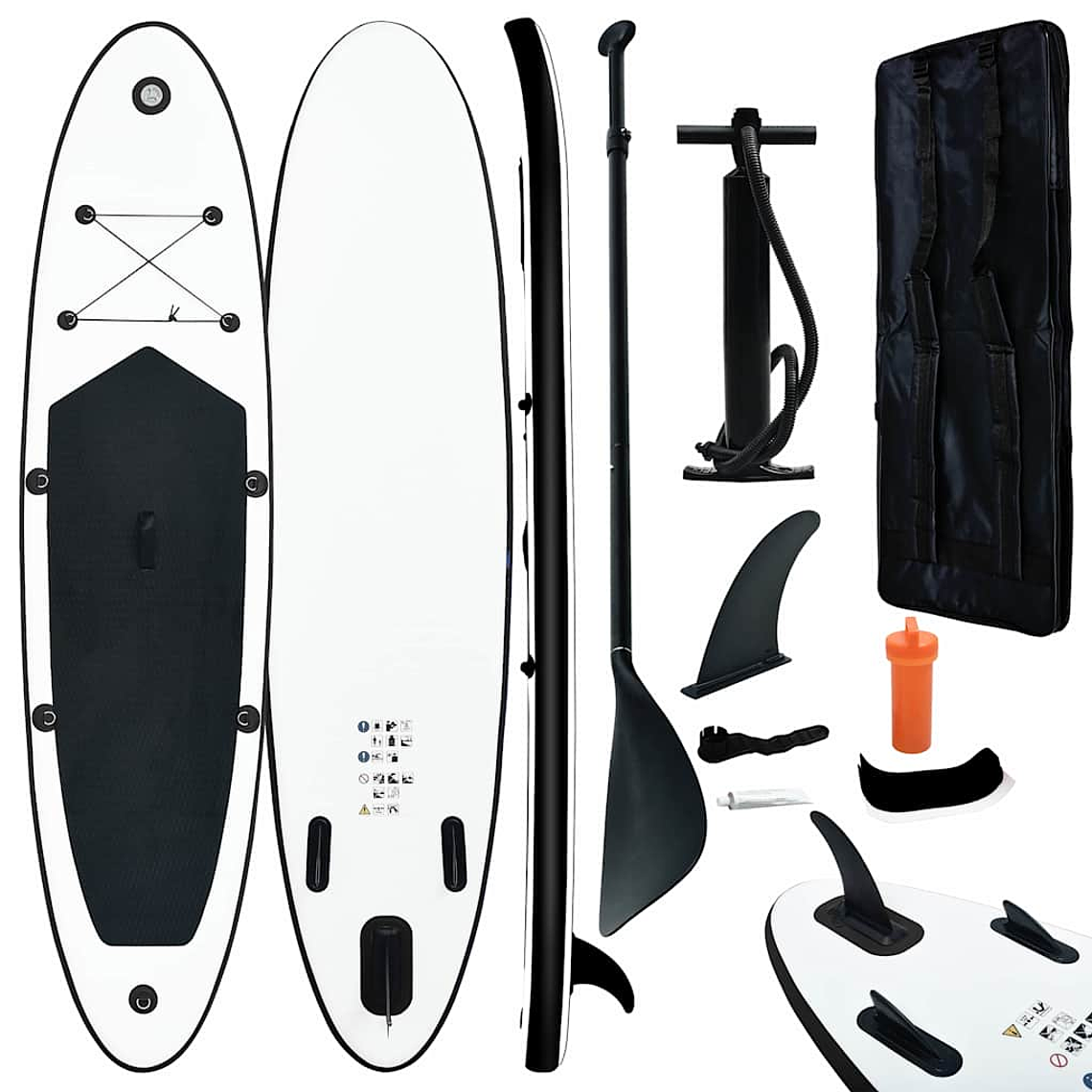 vidaXL Conjunto prancha de paddle SUP insuflável preto e branco 1