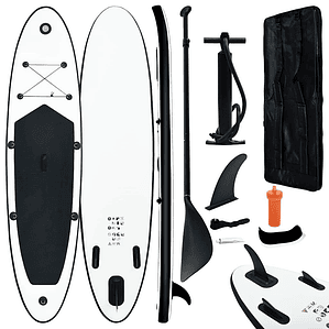 vidaXL Conjunto prancha de paddle SUP insuflável preto e branco