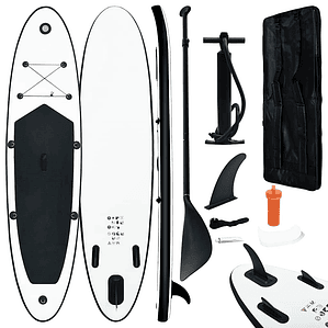 vidaXL Conjunto prancha de paddle SUP insuflável preto e branco