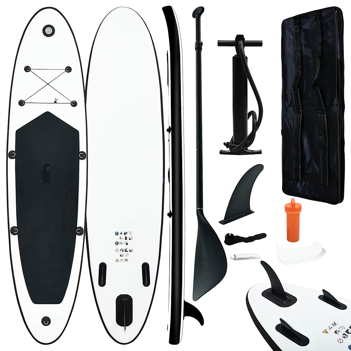 vidaXL Conjunto prancha de paddle SUP insuflável preto e branco 1