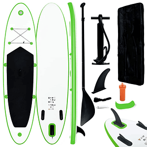 vidaXL Conjunto prancha de paddle SUP insuflável verde e branco