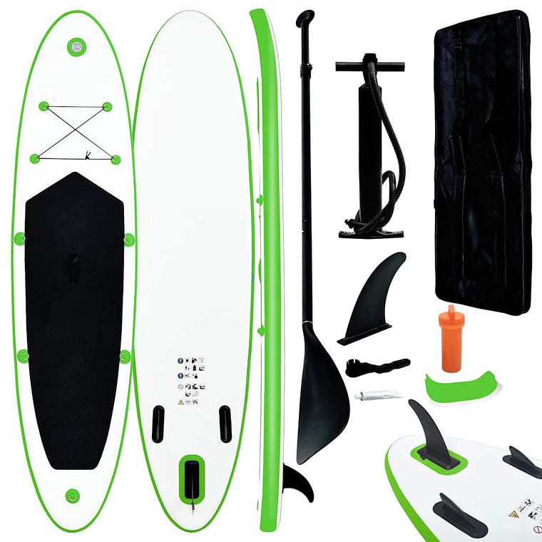vidaXL Conjunto prancha de paddle SUP insuflável verde e branco 1