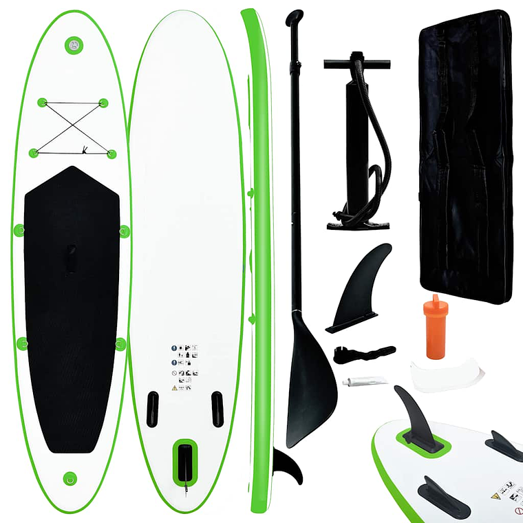 vidaXL Conjunto prancha de paddle SUP insuflável verde e branco 1