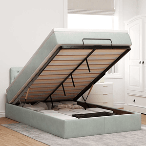 vidaXL Estrutura de cama otomana com colchão cinza claro Veludo