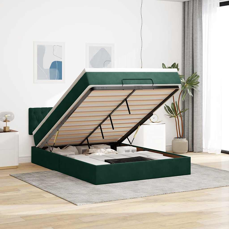 vidaXL Estrutura de cama otomana com colchão 140x190cm verde escuro 1