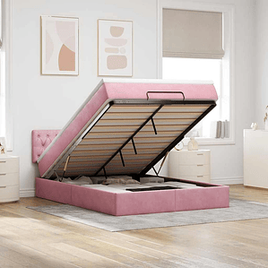 vidaXL Estrutura de cama otomana com colchão 140x190 cm veludo rosa