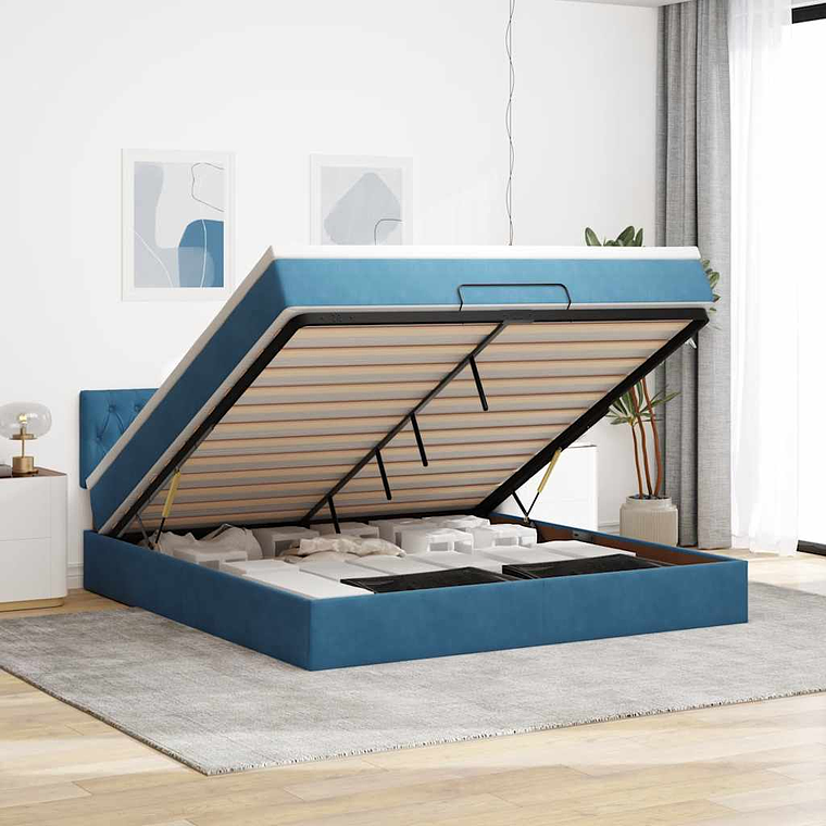 vidaXL Estrutura de cama otomana com colchão 160x200 cm azul escuro 1