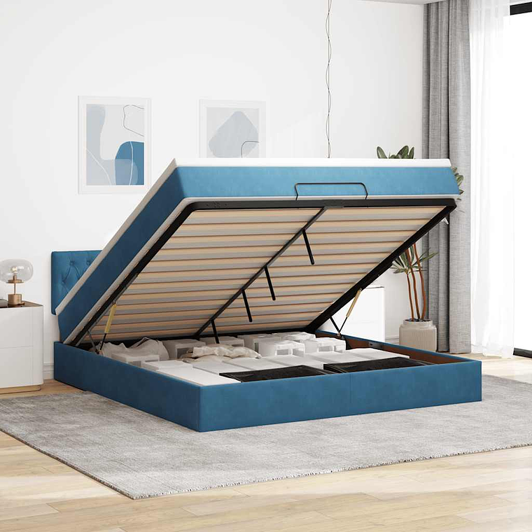 vidaXL Estrutura de cama otomana com colchão 180x200 cm azul escuro 1