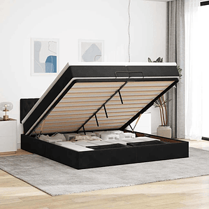 vidaXL Estrutura de cama otomana com colchões 200x200cm veludo preto