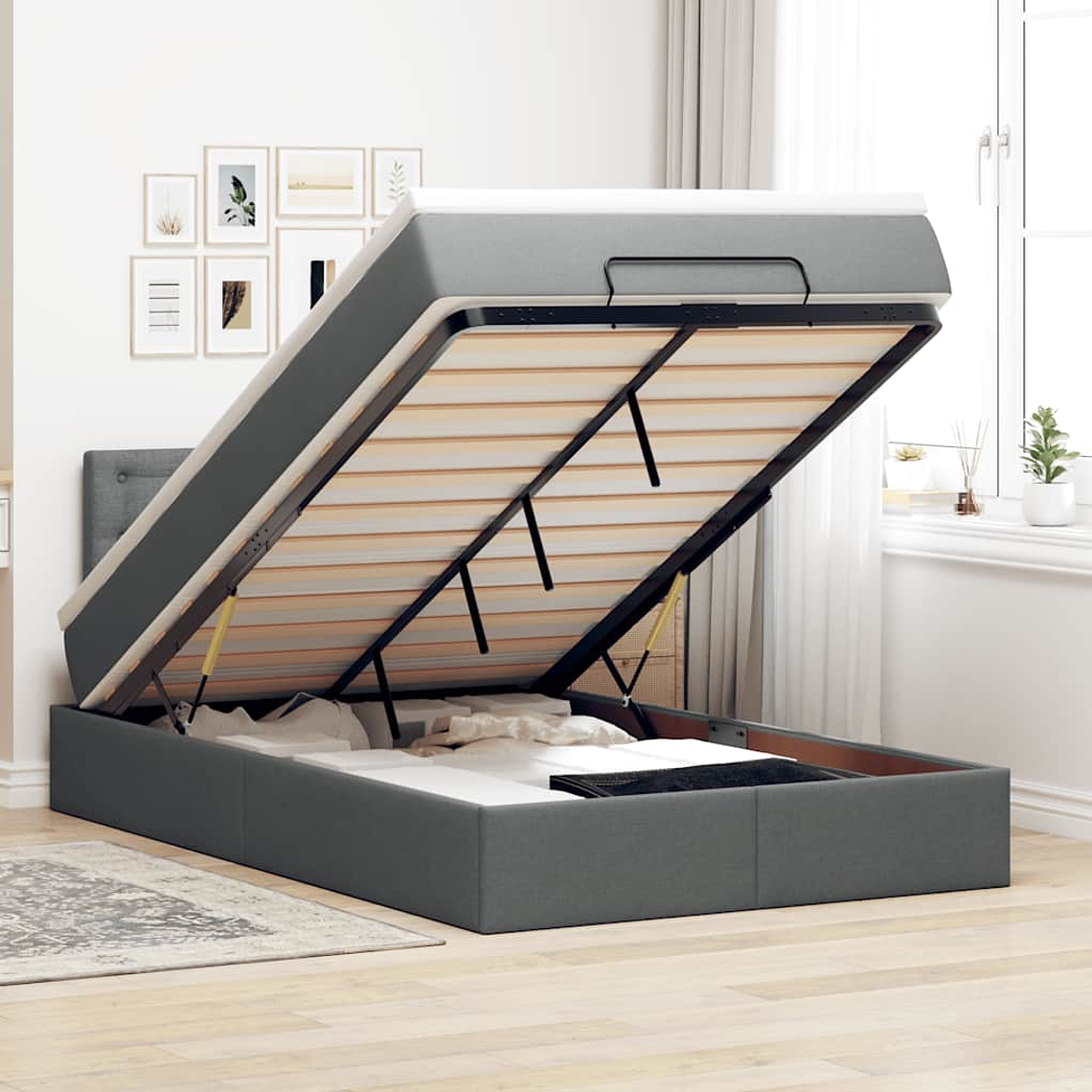 vidaXL Cama otomana com colchão&LEDs 120x190 cm tecido cinzento escuro 1