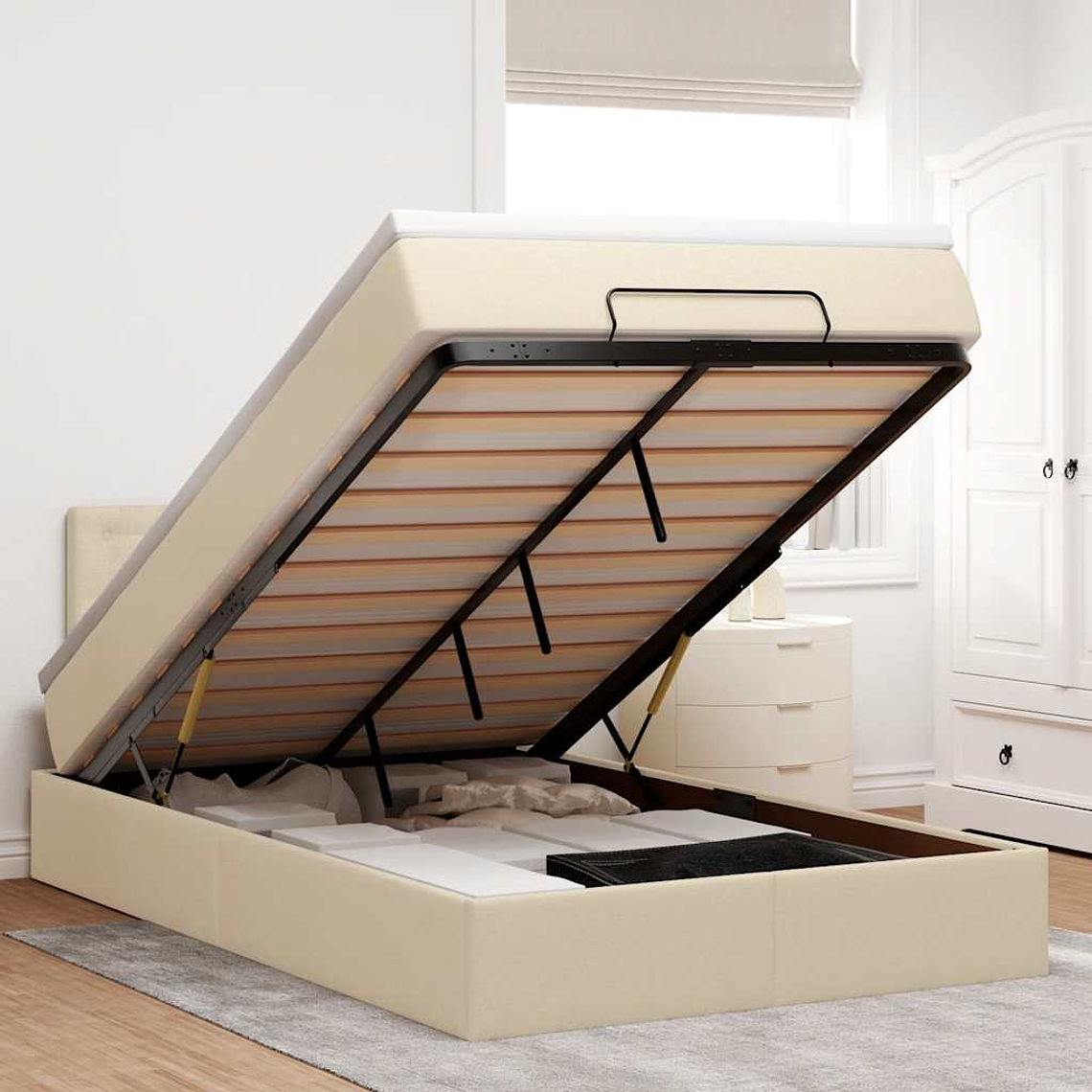 vidaXL Cama Otomana com colchão & LEDs 120x190cm tecido creme 1