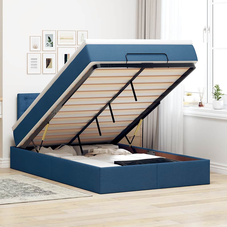 vidaXL Cama Otomana com colchão & LEDs 120x190cm tecido azul 1