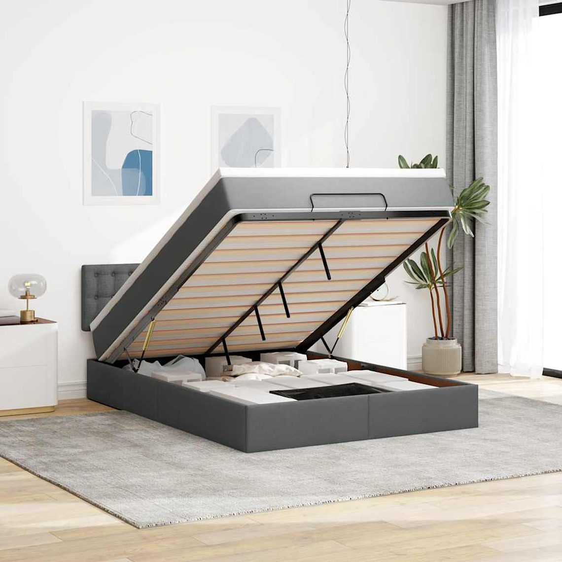 vidaXL Cama Otomana com Colchão & LEDs Cinzento Escuro 140x190cm 1
