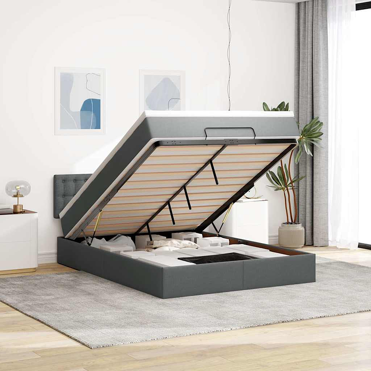 vidaXL Cama otomana com colchão & LEDs 140x200 cm cinzento escuro 1