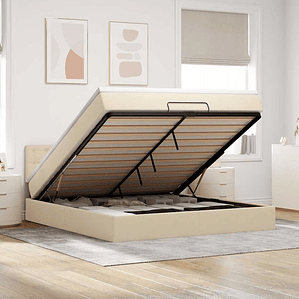 vidaXL Cama Otomana com colchão & LEDs 180x200cm tecido creme