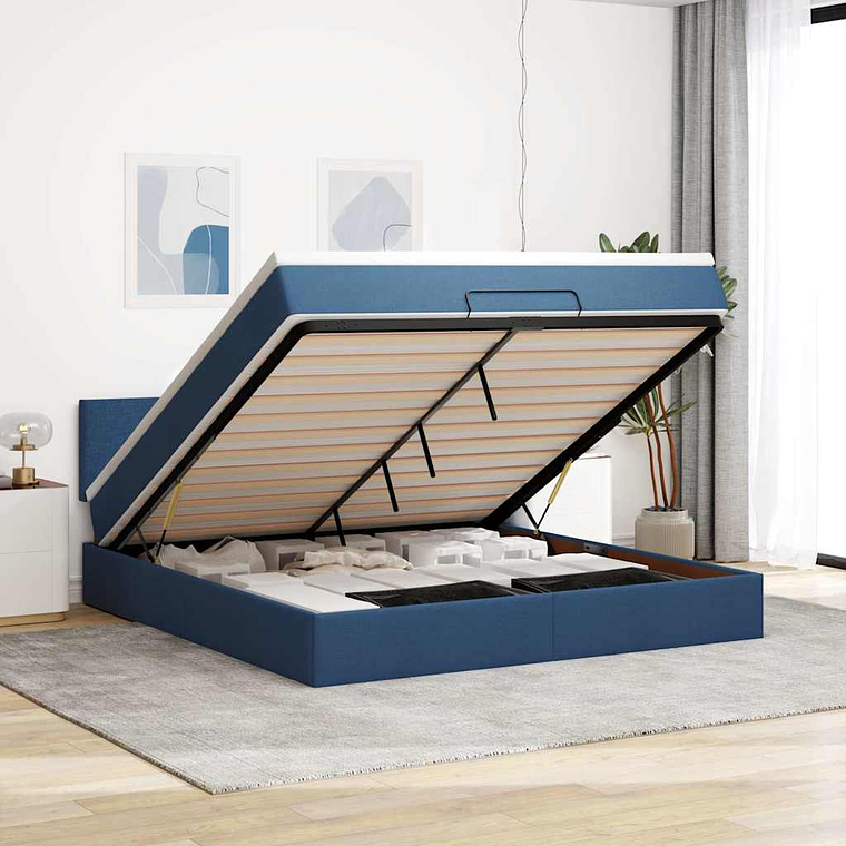 vidaXL Estrutura de cama otomana com colchão 160x200 cm tecido azul 1
