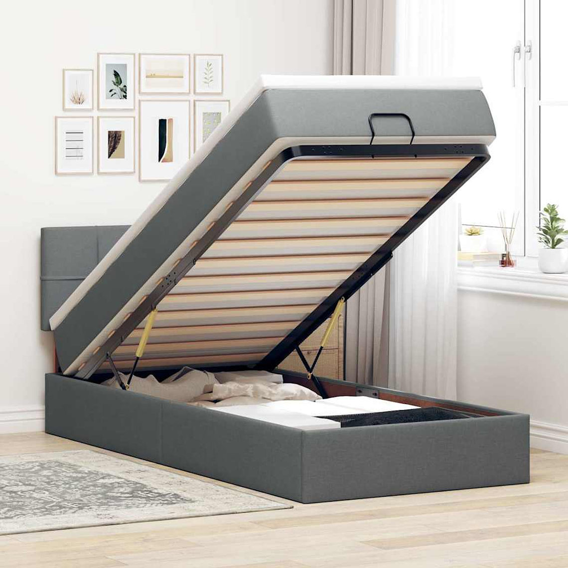 vidaXL Estrutura cama otomana colchão 90x190 cm tecido cinzento escuro 1