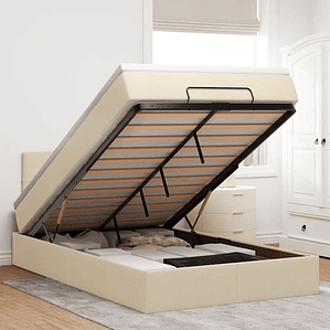 vidaXL Cama Otomana com colchão & LEDs 120x190cm tecido creme