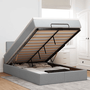 vidaXL Cama otomana com colchão 120x200 cm tecido cinzento claro